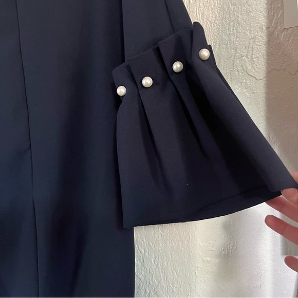 BANANA Republic Navy Blue Flutter Sleeve Dress with Pearls Accents Size 2 - Picture 3 of 8
